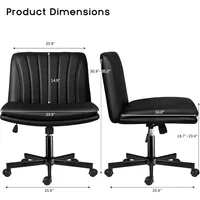PU Leather Armless Cross Legged Office Desk Chair for Home Office, Modern Swivel Height Adjustable Wide Seat, Offices Chairs 2