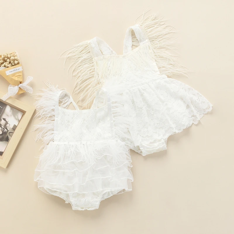 

Sweet Cute Baby Girls Summer Tutu Romper White Lace Sleeveless Backless Lace/Layered Ruffle Hem Playsuit Bodysuit