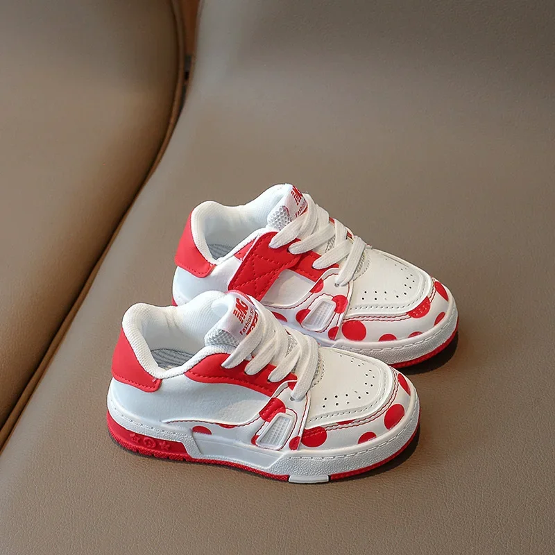 어린이 캐주얼 신발, PU 가죽 학생 워킹 슈즈, 소프트 도트 슈즈, 레드 컬러,  소년 소녀 패션 운동화