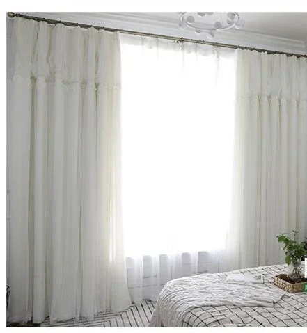 White Korean Princess Style Double-layer Curtain White Sheer Curtain Plus  White Cloth Curtain for Living Room Bedroom 2