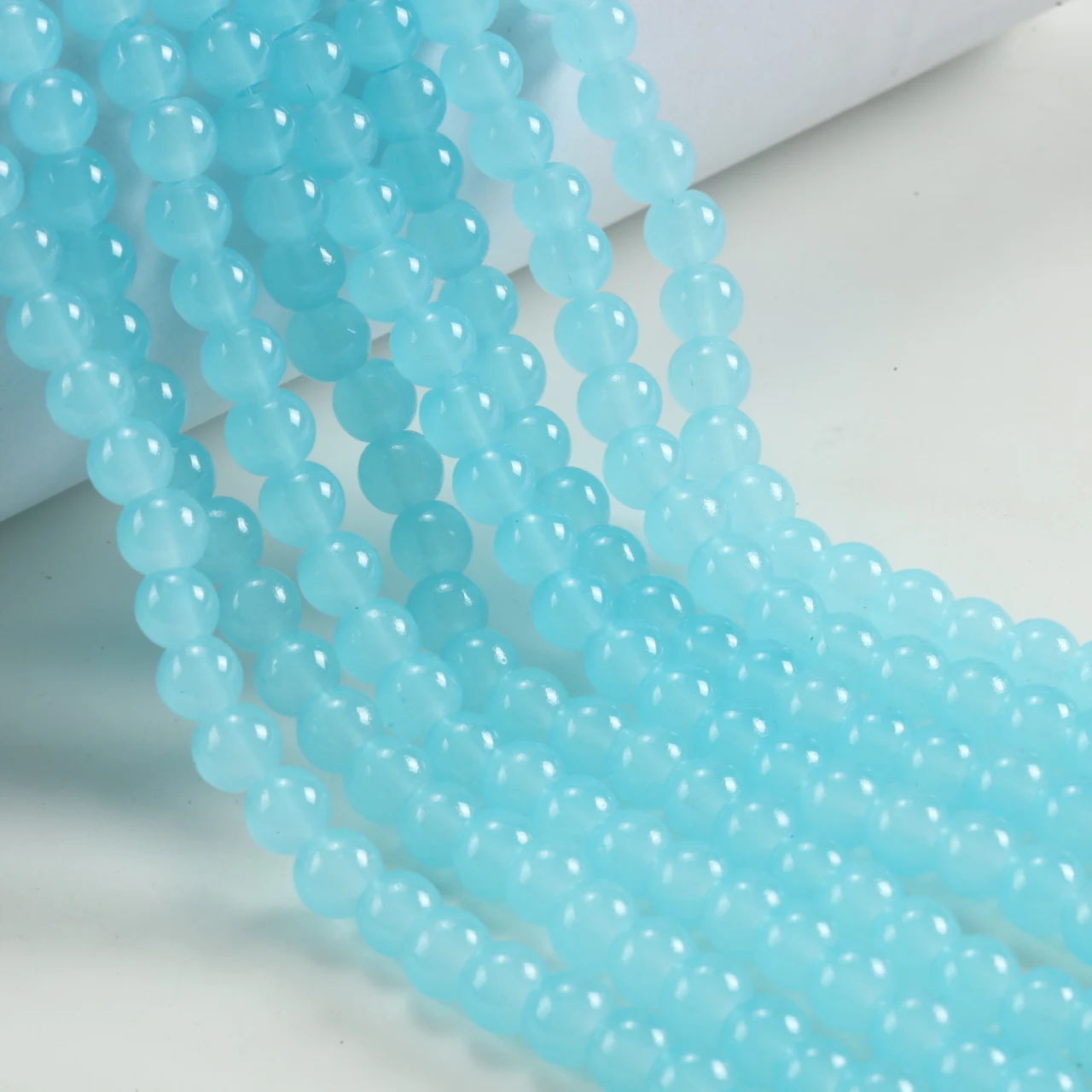 Sky Blue Round Glass Beads for Jewelry Making - 8mm Loose Beads for DIY Creations