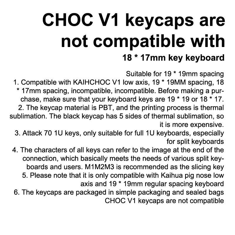 70Key Chocfox CFX PBT Keycaps Set Black White Transparent Ultra Thin Low Profile 1u Keycap for Kailh Choc V1 Mechanical Keyboard