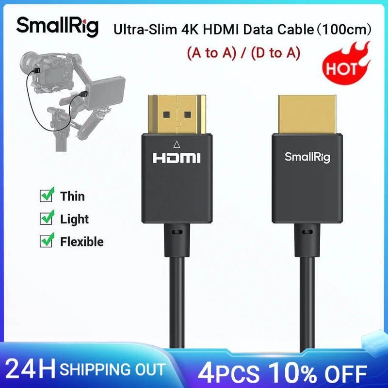 SmallRig Ultra-Slim 4K HDMI Data Cable D to A / A to A Cable 60HZ 100cm for DSLR Camera Monitor Soft Camera Rig-4795/4794 usb cable