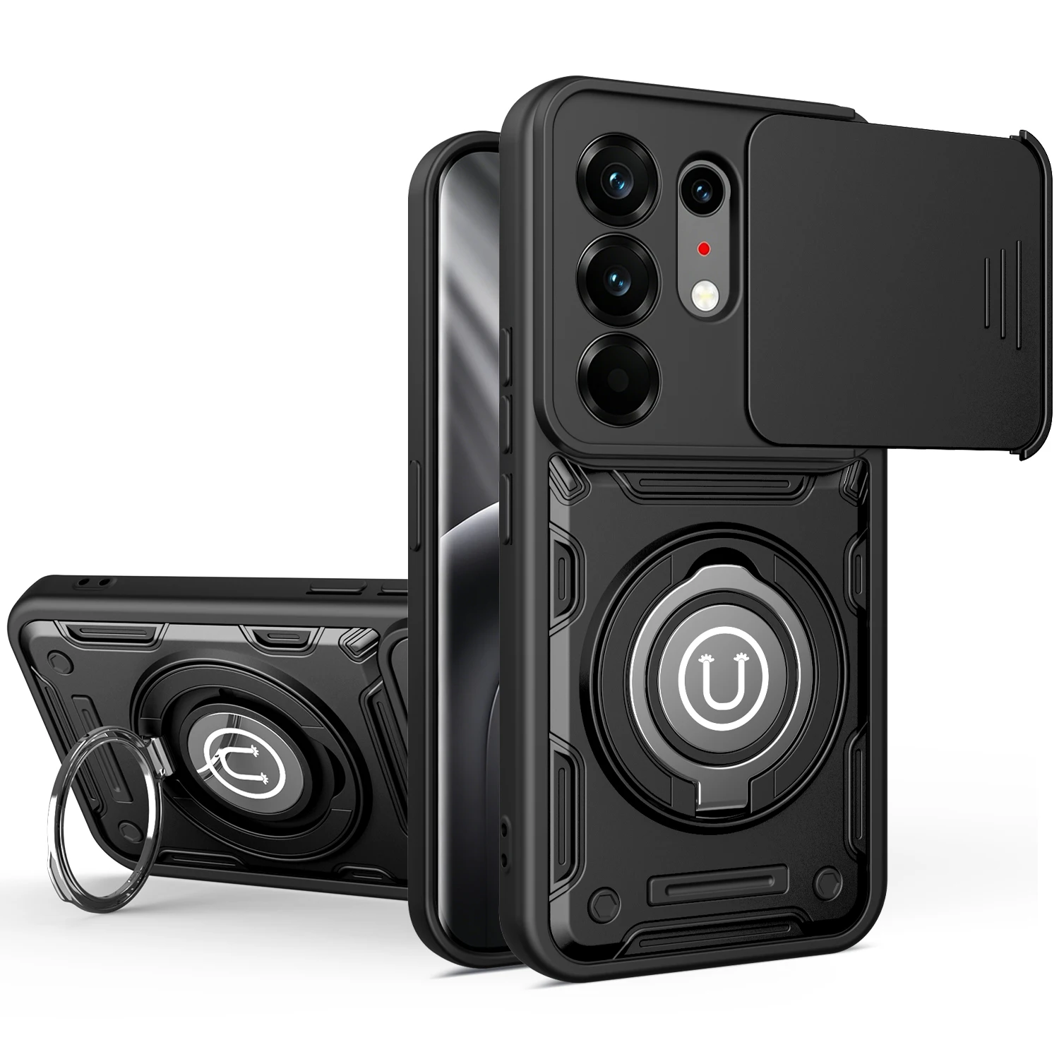 Magnetic Armor Shockproof Case with Ring Holder and Magsafe Wireless Charging Capability