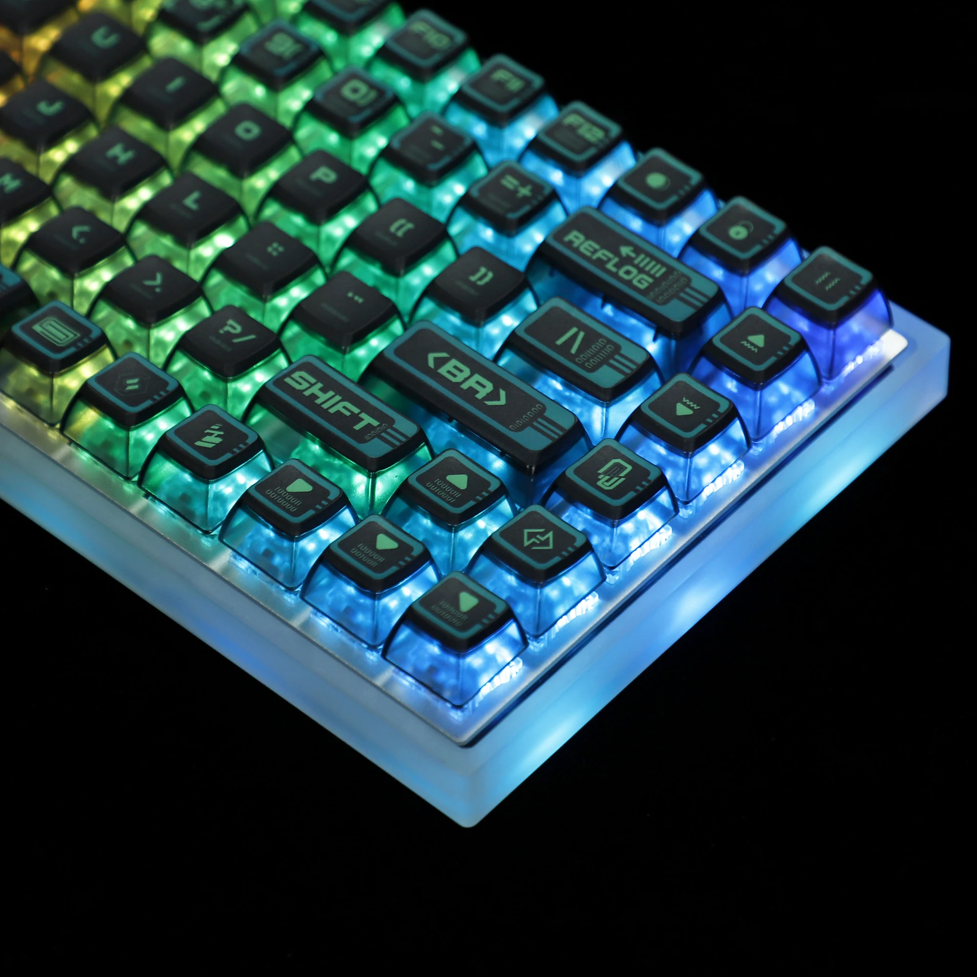 YMDK-Green Cyber Style PBT Pudim Backlit Smoky