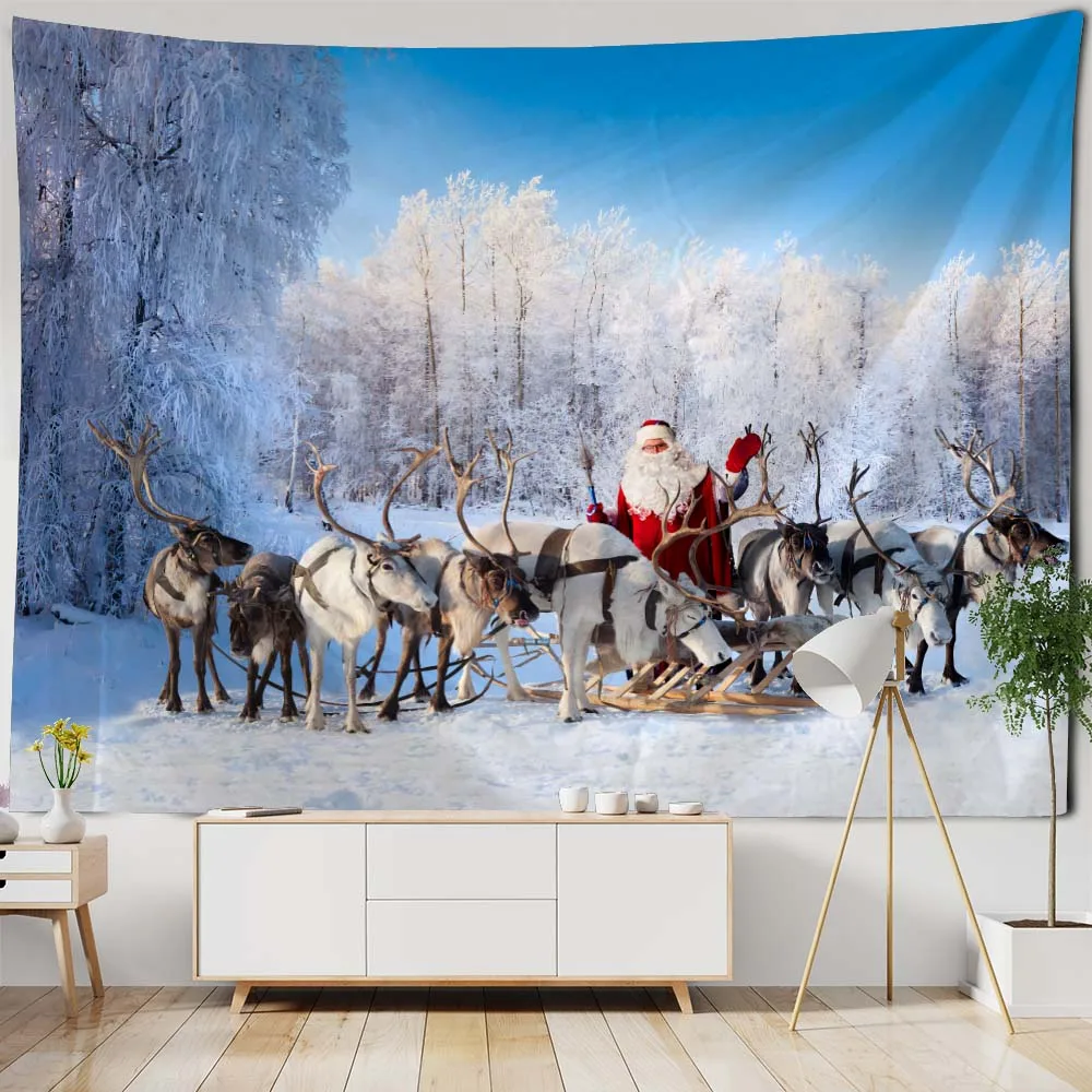 Christmas tapestry, holiday decoration, Christmas tree, Santa Claus, home art decoration, room decoration, hanging on the wall