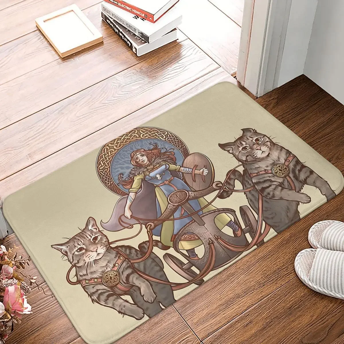 

Viking Valhalla Non-slip Doormat Freya Driving Her Cat Chariot Carpet Bath Bedroom Mat Outdoor Home Decorative