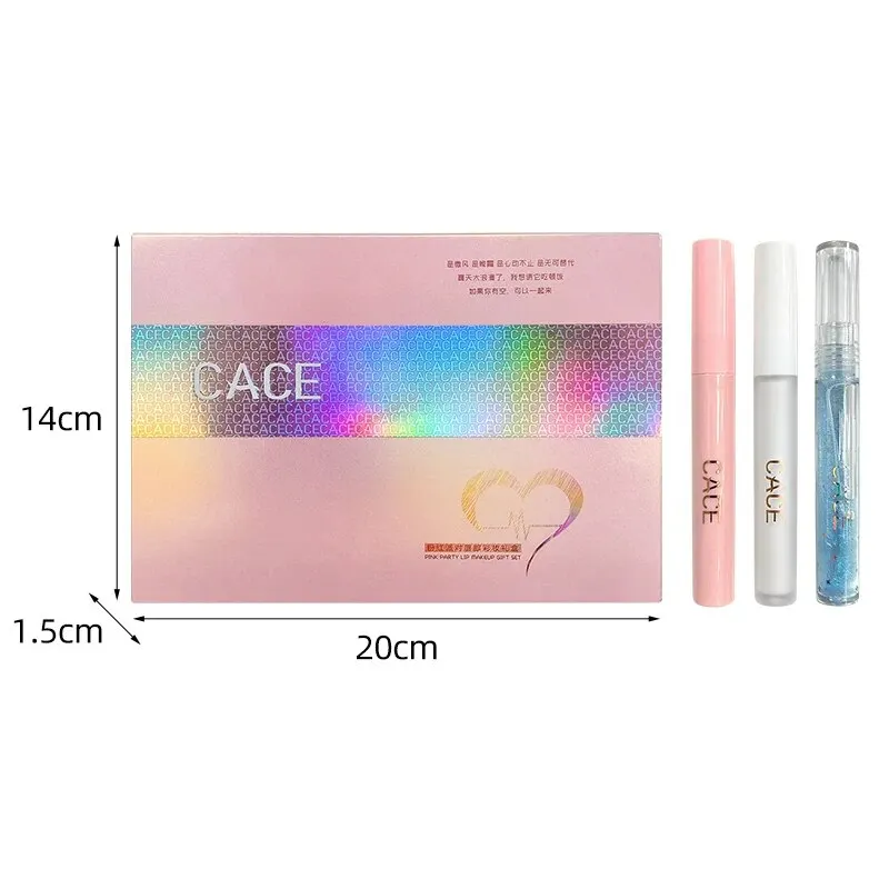 CACE Matte Liquid Lipstick Makeup Sets 4 Colors Lipgloss 1pc Transparent Lipgloss 1pc Lip Balm Plumper Necklace Gift lip makeup set