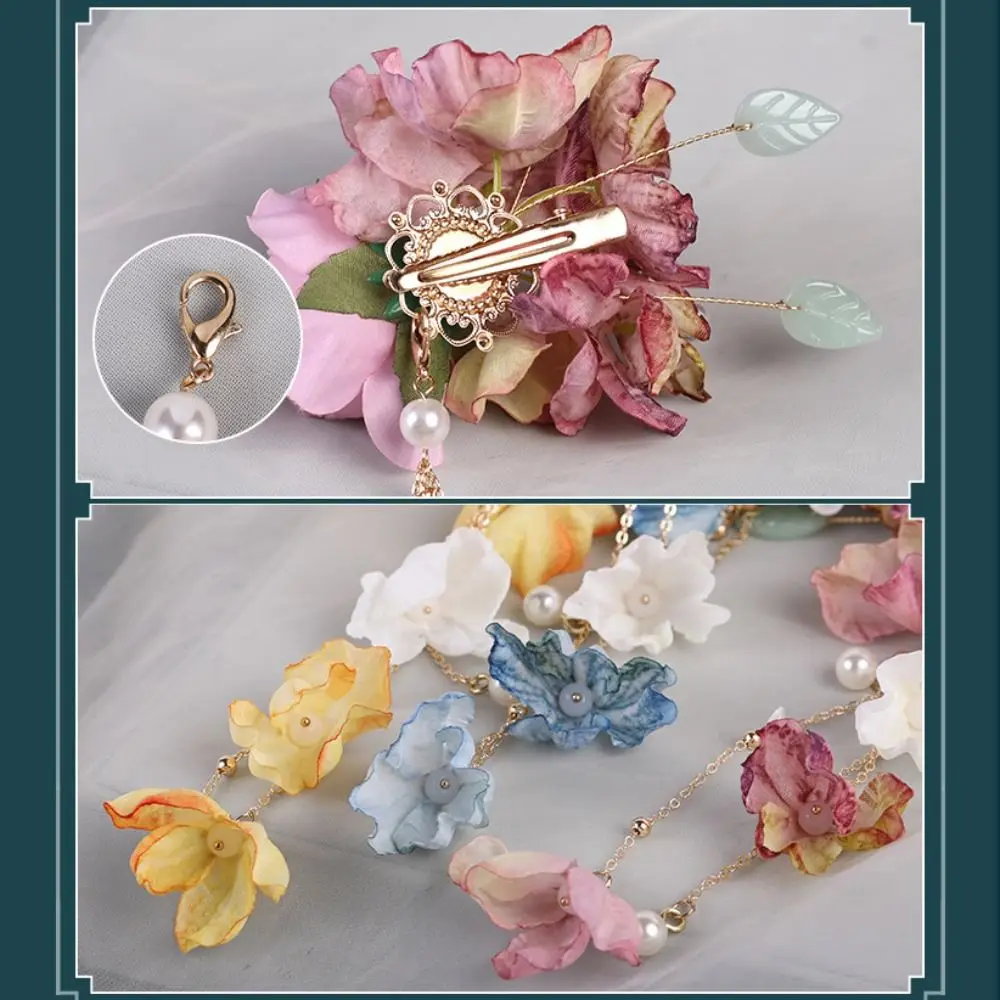 New Artificial Flower Floral Hairpin Forks U-shaped Tassel Hair Clip Fork Vinatge Chinese Style Tassel Headwear Hanfu