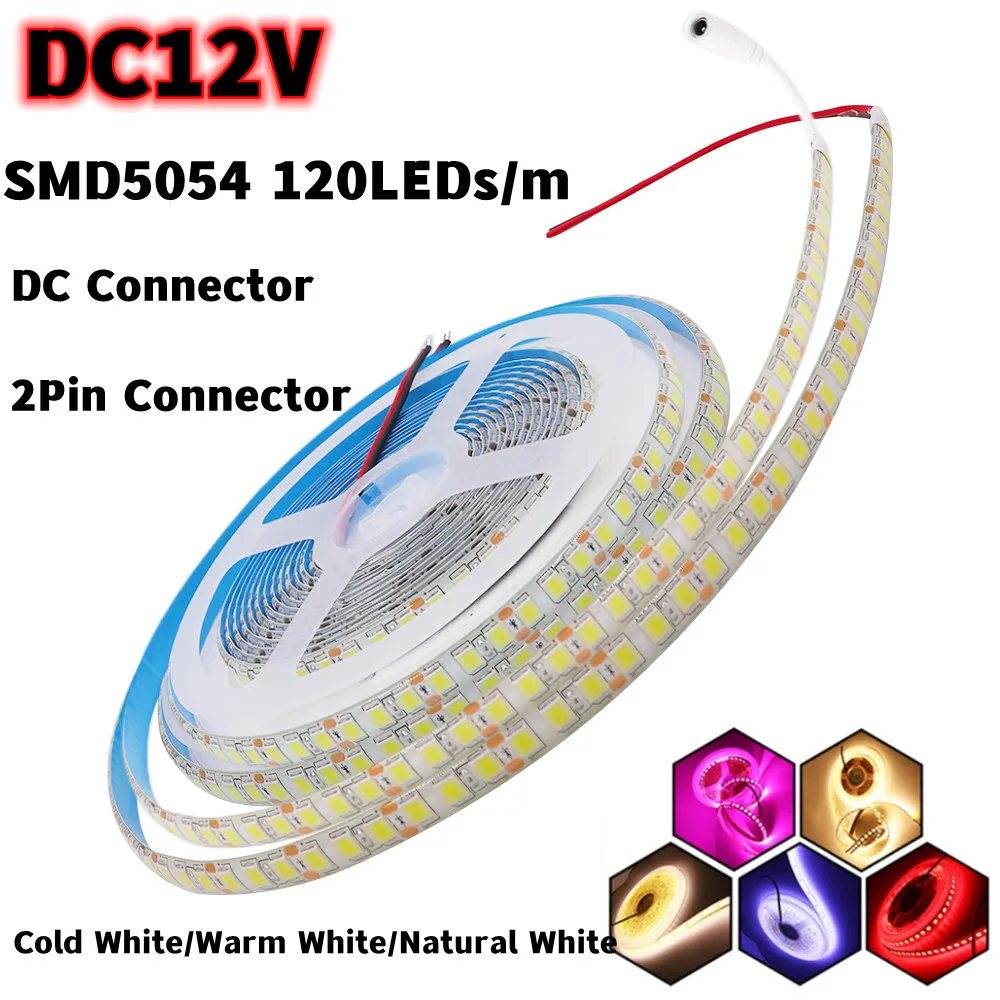 1M/2M/3M/4M/5M Cuttable LED Strip DC12V 5054 120LEDs/m Super Bright Diode Tape Rope Lamp Waterproof Flexible DC Connector