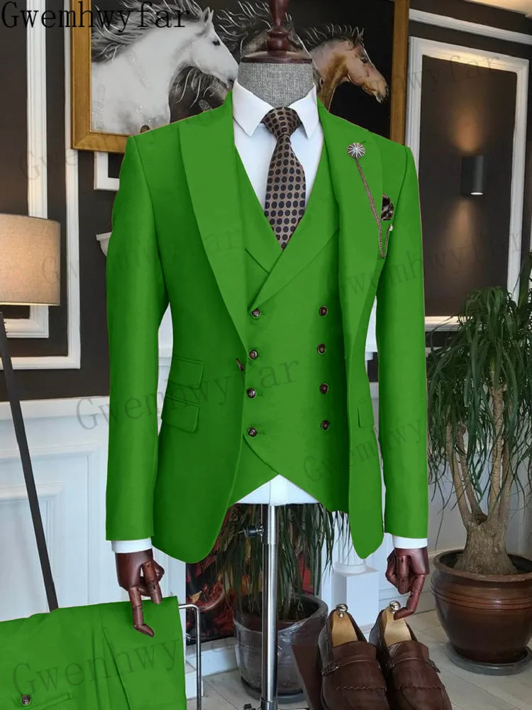 Tailor Made Men Suits Slim Fit Peak Lapel 3 Pieces New Fashion Elegant Formal Business Wedding Suit Set Gwenhwyfar Best Sell