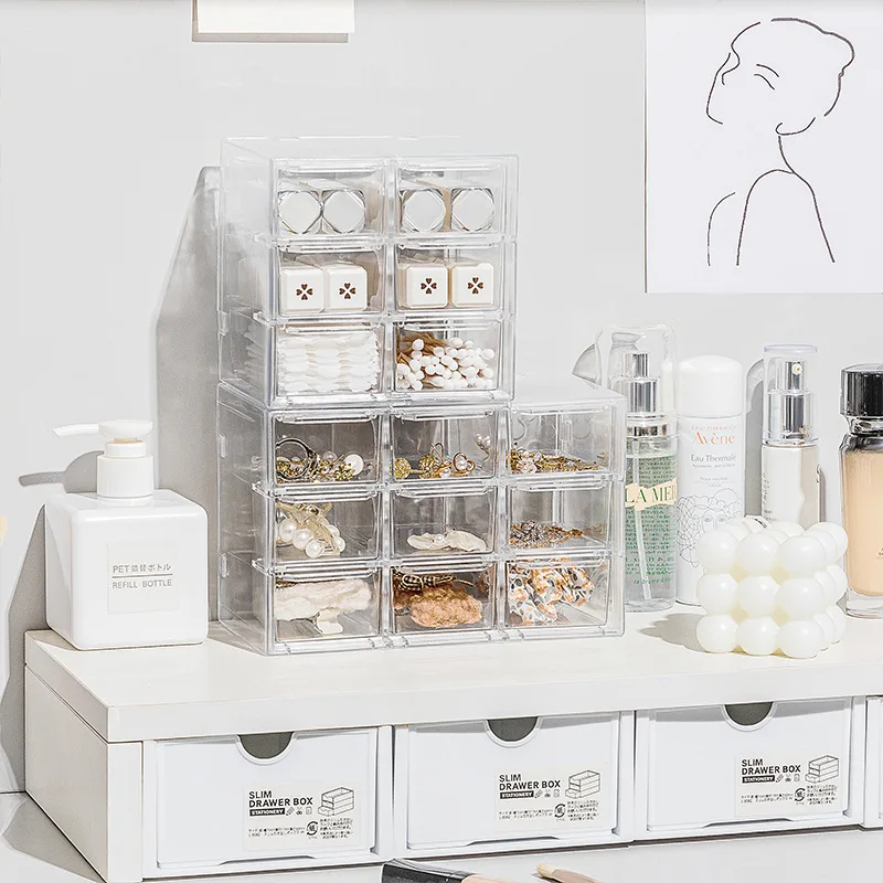 Transparent And Minimalist Storage Box Desktop Drawer-Style Box Multi Grid Jewelry Organizing Small Item Storage