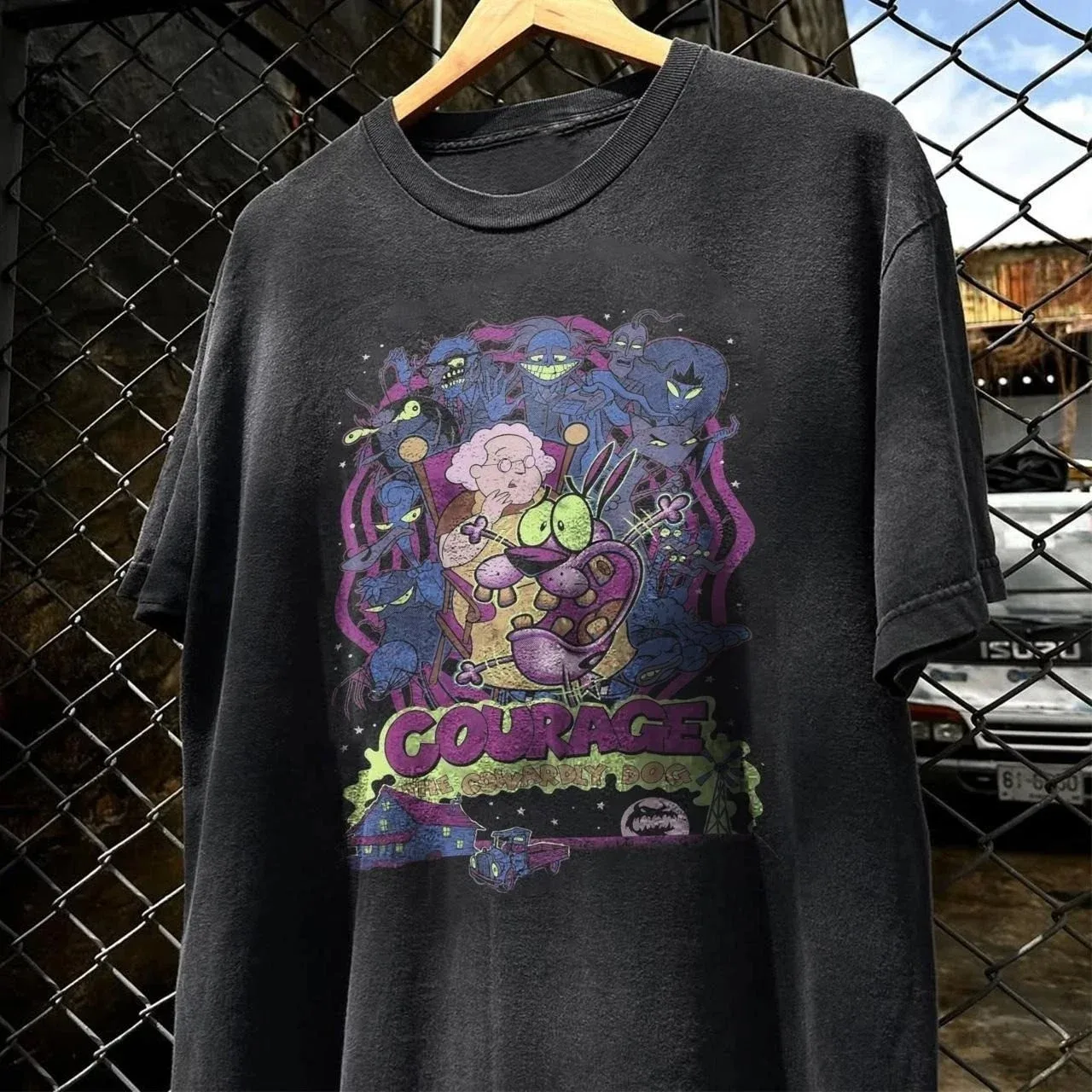 Vintage Courage The Cowardly Dog Cartoon T-Shirt Herren Damen Übergroßes T-Shirt Retro Unisex Grafik 90er Jahre Nostalgie Streetwear Tees