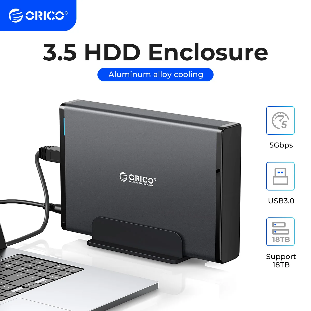 ORICO 3.5'' HDD 케이스 SATA to USB 3.0 어댑터 PC용 2.5 3.5 SSD 디스크 HDD 케이스용 외장형 하드 드라이브 인클로저