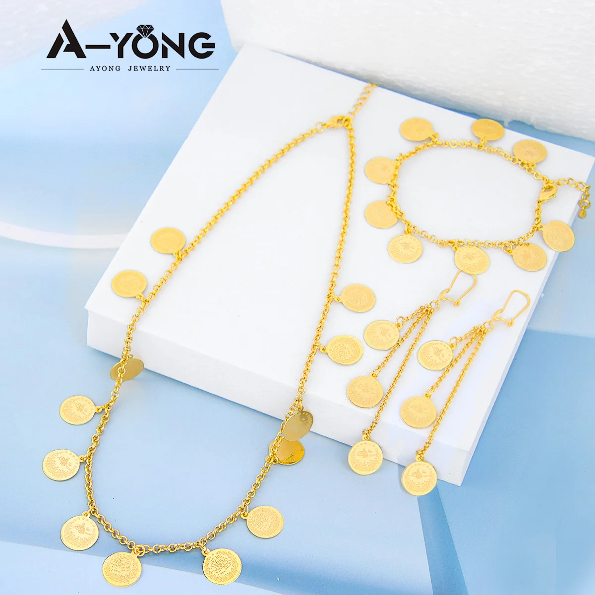 Turkish Coins Necklace Set 21k Gold Plated Copper Arab Elegant Zircon Jewelry for Women Wedding Party Gifts jewelry set gold necklaces