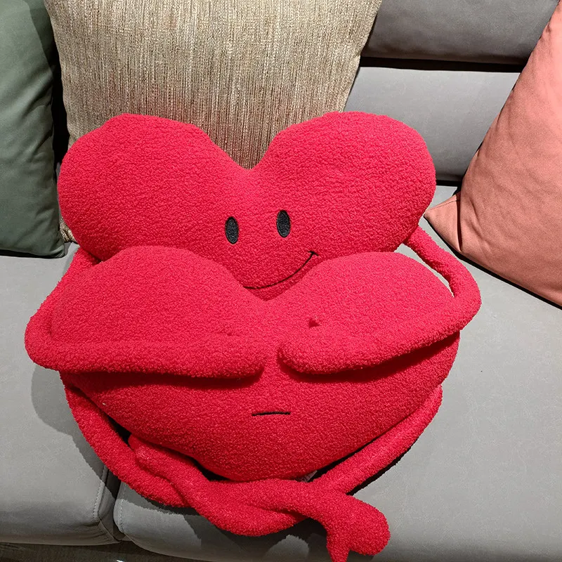 45x30cm Smiling Face Red Heart Plush Pillow Long Arms Hug Emotional Seat Cushion Back Support Plushie Creative Peluche Gift 2