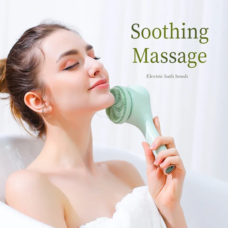 แปรงอาบน้ำไฟฟ้าซิลิโคน 6 in 1 แปรงขัดหลังไฟฟ้า 6 หัวแปรง ชาร์จผ่าน USB พร้อมหัวนวดหมุนได้ 2 ระดับความเร็ว 1