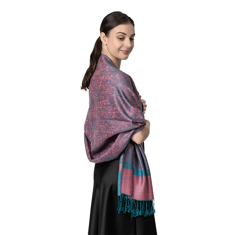 [T003] 1pc Bohemian Fashion Paisley Jacquard Pashmina Scarf Tassel Ladies Hijab Shawl Wrap Winter Suitable For Daily Wear 4