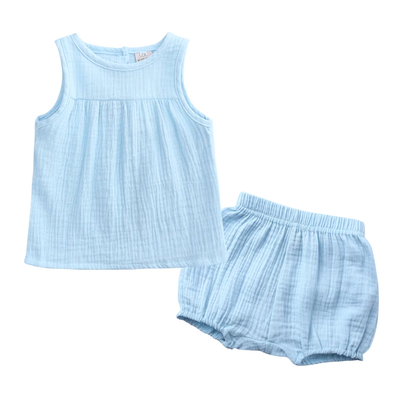 Baby Girl sets Cotton Linen Toddler Girls Clothes Sleeveless Vest + Shorts 2 PCS Soild Color Kid Suit 3M-4T