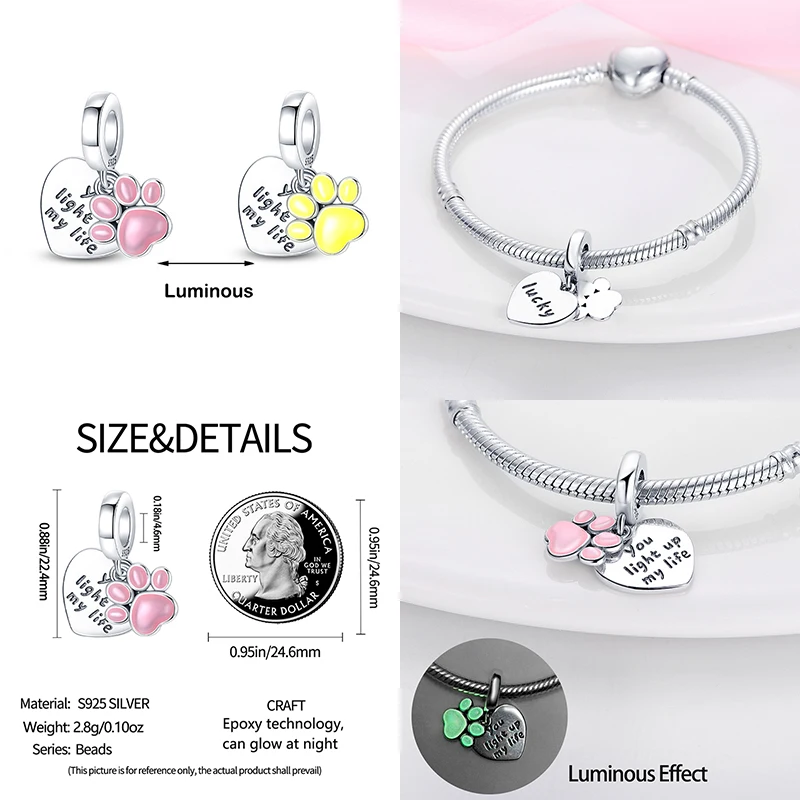 Hot Sale 925 Silver Color Fireflies Bees Stars Turtles Luminous Charms Beads Fit Pandora 925 Original Bracelets DIY Jewelry Gift
