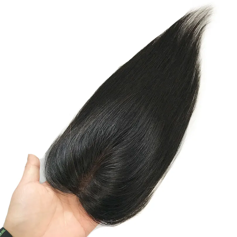 여성용 천연 색상 레이스 토퍼, 스트레이트 인모 조각, 3 클립, 다크 브라운 색상, 25cm 토피, 10 인치, 8x11cm