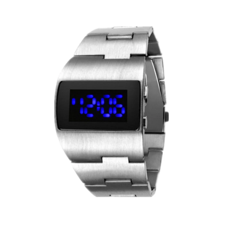 Digital Mens Watches Black Stainless Steel Bracelet Men Electronic Wrist Watches Jewelry Gift 4