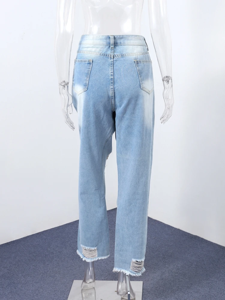 2025 Autumn Lady New Y2K Outwears Fashion Women's Ripped Denim Jeans Patchwork Solid High Waist Zipper Trousers 3