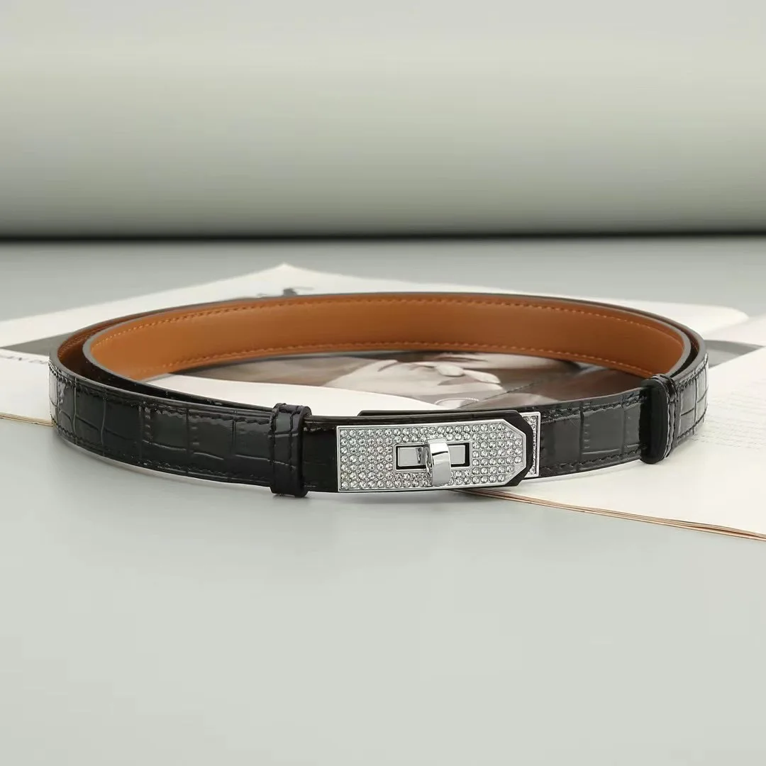 New Luxury Designer Brand Crocodile Leather Belt Width 2cm Party Dress Jeans Women's Belt