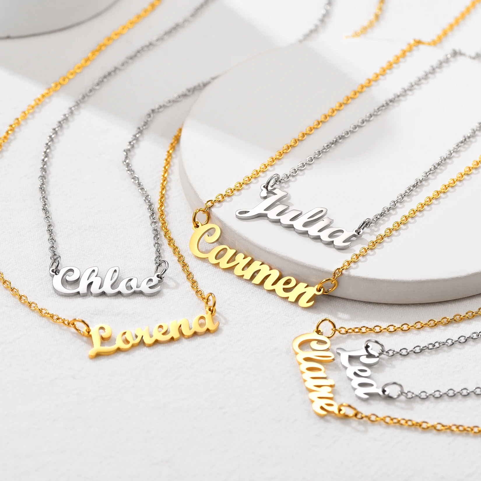 U7 Stainless Steel Custom Names Necklace 18 Inches O-chain Personalized Birthday Anniversary Jewelry Gift Idea