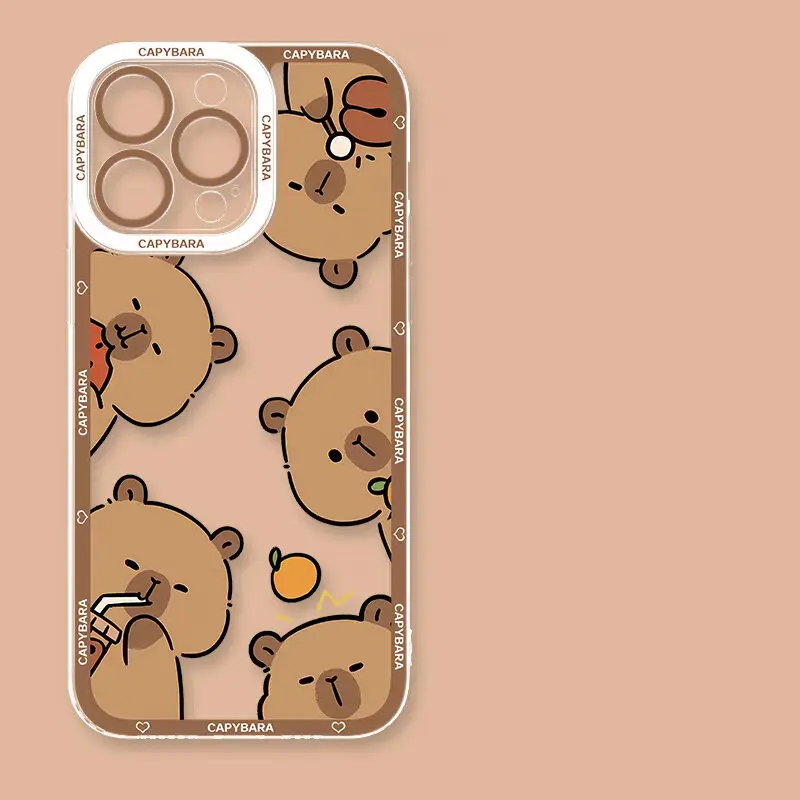 Playful Capybara Cartoon Transparent Silicone Phone Case