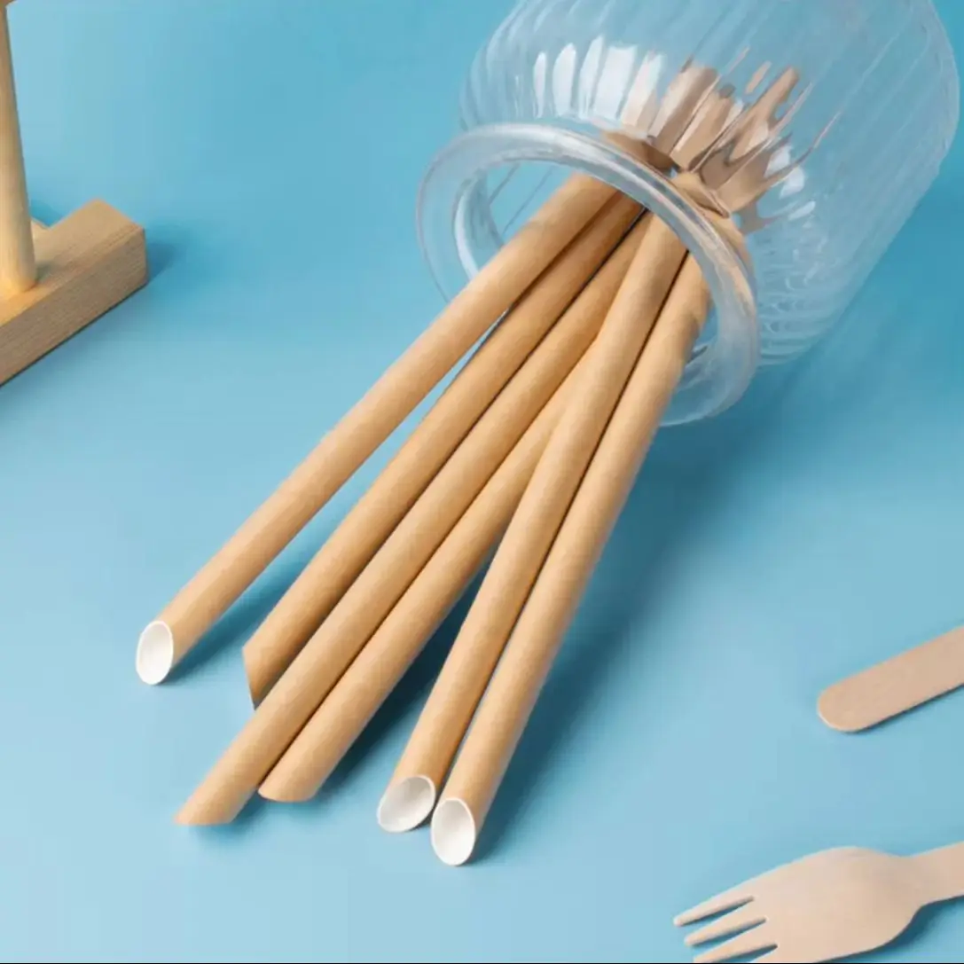 400pcs Paper Straws 12*230 Bubble Tea Festival Biodegradable Disposable Straws for Drinking and Crafts