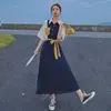 Dress for Women Temperament Shirt Skirt Retro Splicing Contrast Color Over Knee Mid-length Lapel Waist to Make You Look Thin 1