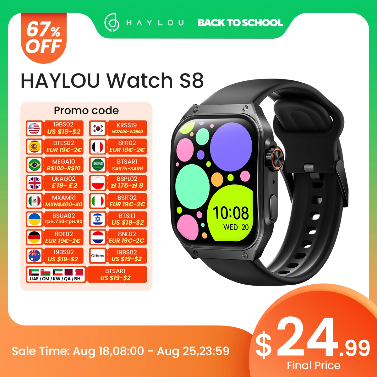 HAYLOU Watch S8 Smartwatch 1.96'' AMOLED Curved Screen BT5.3 Bluetooth Call AI Voice Assistant 20 Days Smart Watch for Men smart watch