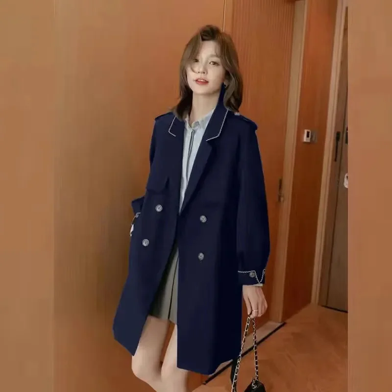 Long Windbreaker Coat Women's Spring Popular Coat 2023 Autumn New Long-sleeved short Coat Female Trench Double Breasted Outwear
