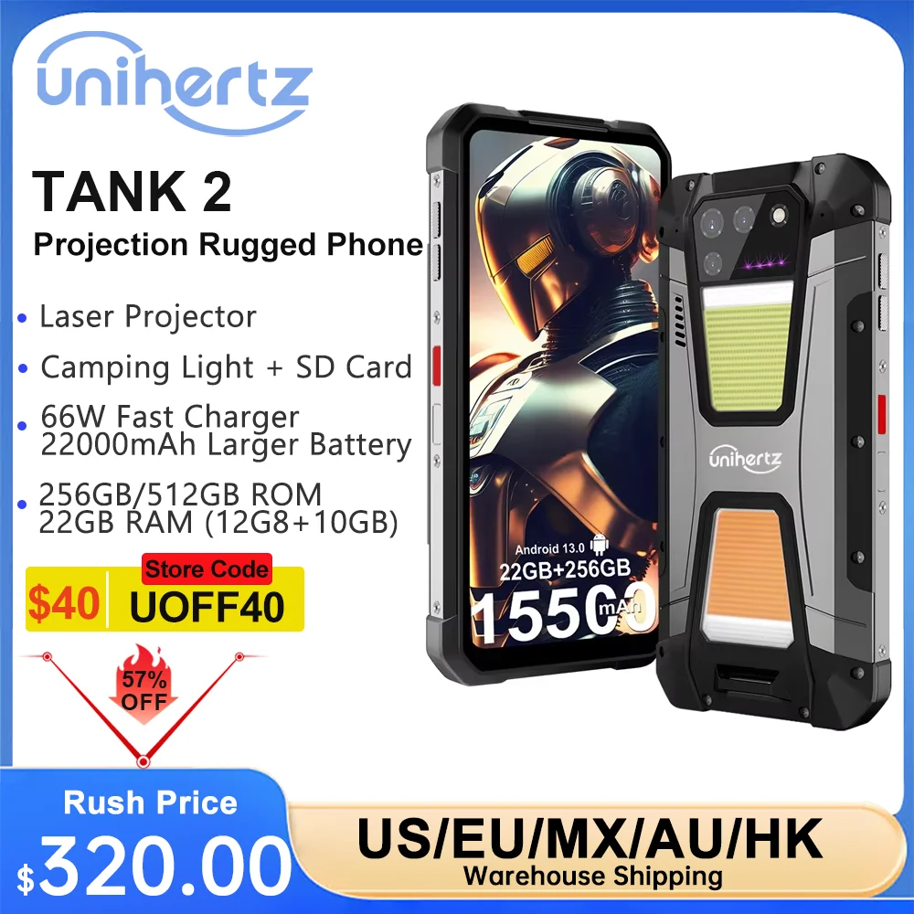 Unihertz TANK 2 Projector phone 22GB 256/512GB 32MP 108MP 64MP
