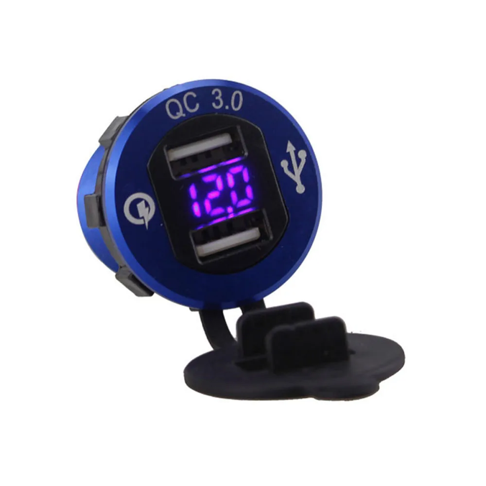 New 12V QC3.0 USB Car Fast Charger Power Socket With LED Digital Voltmeter Power Switch For Motorcycle Truck Boat