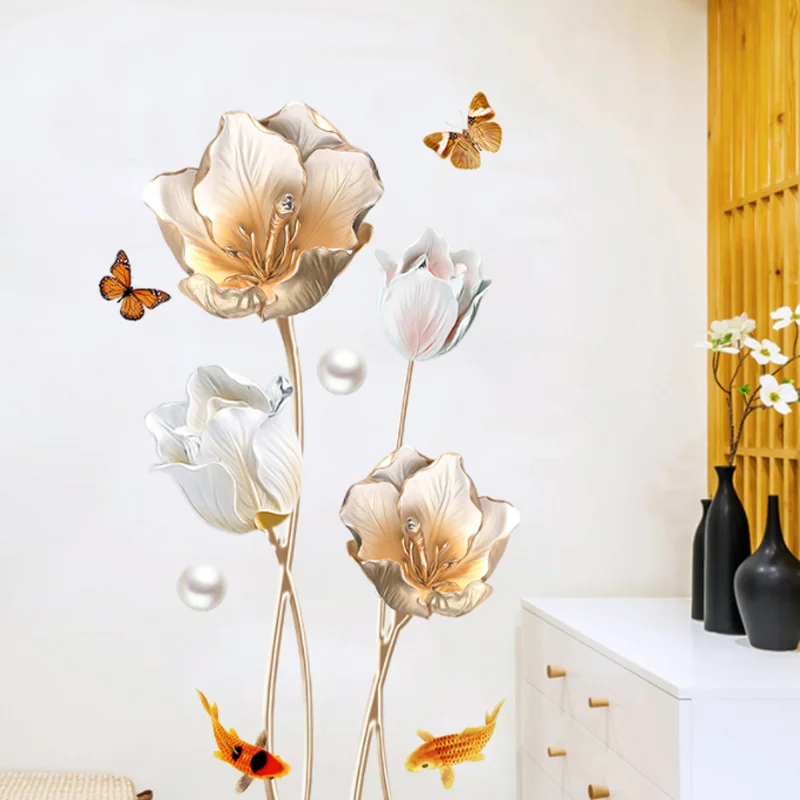 60*90cm Tulip 3D Stickers DIY Stereo Glass Wall Stickers Bedroom Decoration Stickers Creative Self-adhesive Wallpaper Stationery