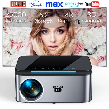 HORLAT-Projecteur 3D Android 25000Lumens, Full HD 1080P 4K, pour home cinéma