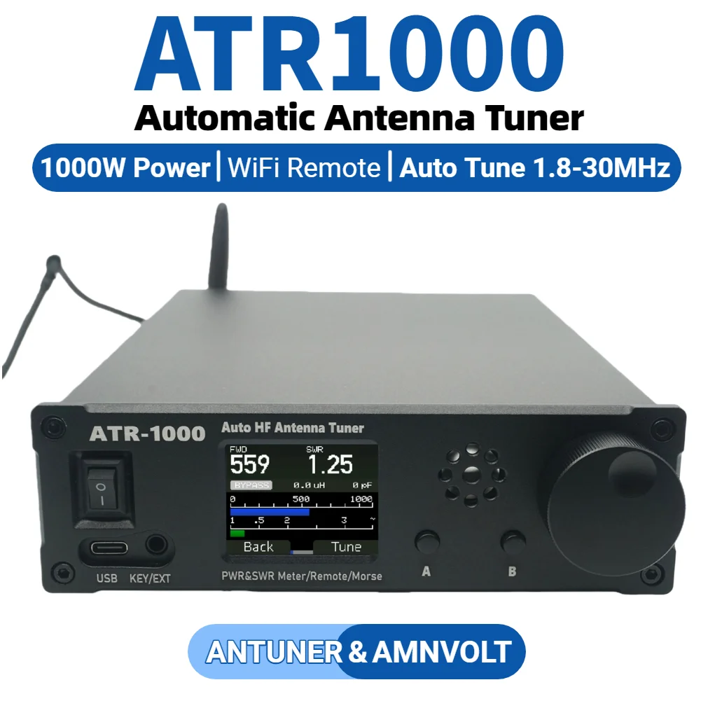 AMNVOLT ATR1000 1000W 1.8-30MHz Automatic Antenna Tuner Lightweight HF Shortwave Radio Tuner WIFI Remote Control Support