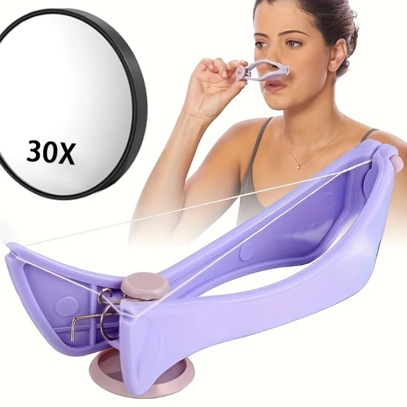 30X Magnifying Mirror with Threading Machine Women Eyebrow Face Body Hair Threading Removal System kit Tweezers magnifying mirror
