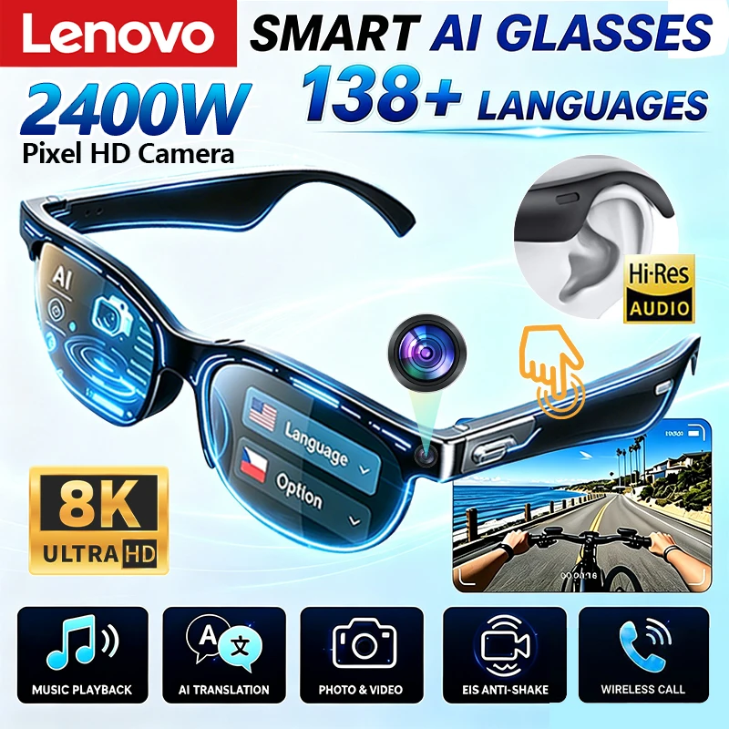 Lenovo Smart Glasses AI Translation Bluetooth Conversation Recording Listening To Music Smart Sunglasses for Men Women 2026 New