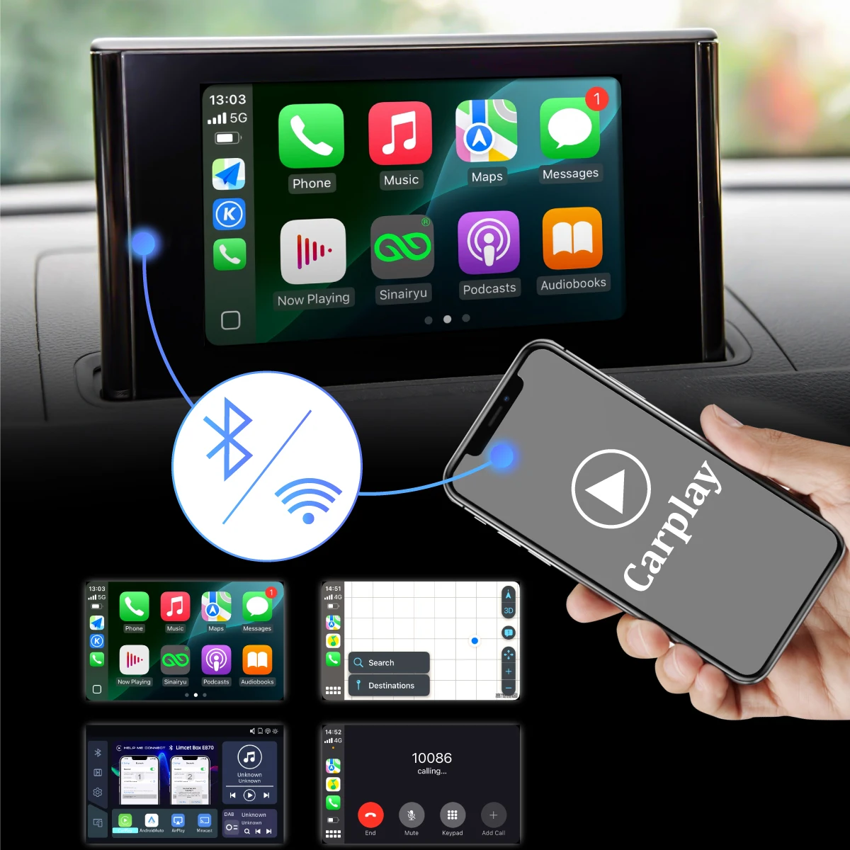 Sinairyu Wireless Apple CarPlay For Audi A1 A3 A4 A5 A6 A7 A8 Q2 Q3 Q5 Q7 S4 S5 MMI Car Play Android Auto Mirror Reverse Camera wireless carplay adapter,wireless carplay,smart carplay box