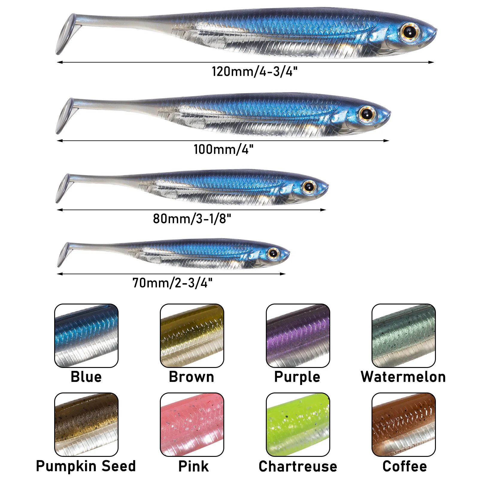 Dr.Fish 5/6pcs Fishing Soft Plastic Lures Silicone Bait Paddle Tail Shad  Worm Swimbaits Freshwater Bass Trout 70mm 80mm 100mm