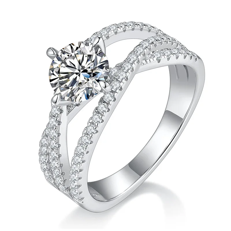 

BOEYCJR 925 Silver Cross Ring Band Colorful Royal Blue Pink MoissaniteVVS1 Engagement Ring For Women