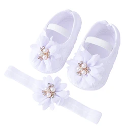 Elegant Infant Girls' Pearl Flower Dress Shoes with Headband - 13-18 Months (WHITE)