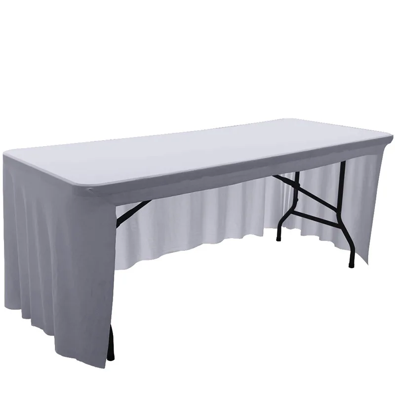 Description Picture 5 of itemSolid Elastic Spandex Tablecloth Hotel Banquet Wedding Exhibition Decor Skirt Table Cover 4/5/6/8FT Stretch Fabric Milk Silk