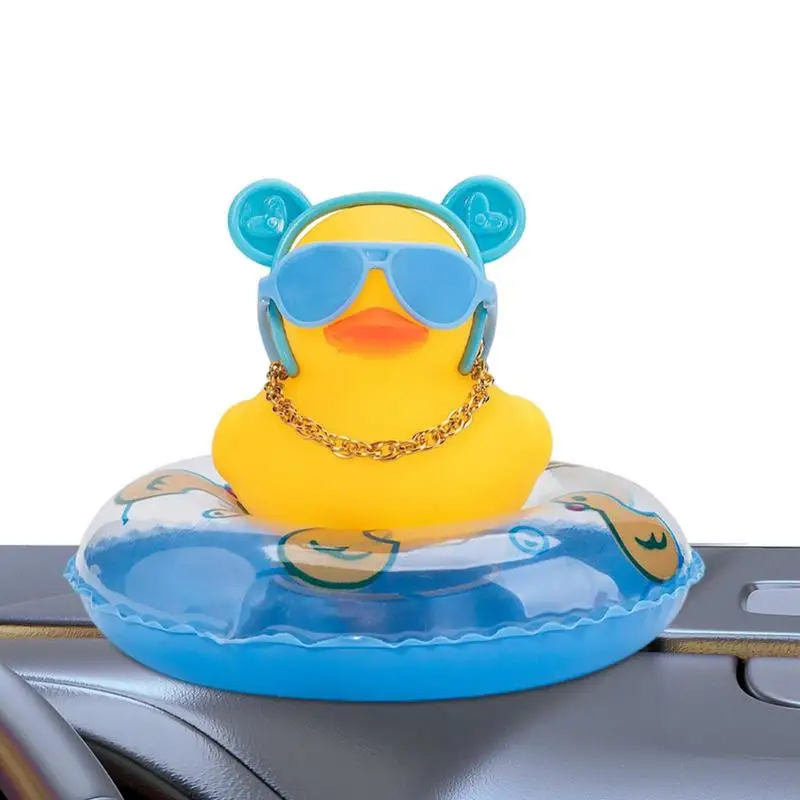 

Dashboard Duck Rubber Duck Squeak Toys Car Ornaments Car Dashboard Duck Decoration With Headband Swim Ring Necklace Sunglasses
