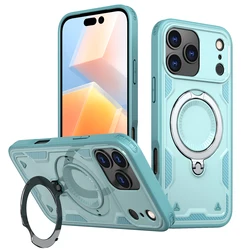 Enhanced Magnetic Protector Phone Case with 360° Rotating Metal Ring Stand - iPhone 15 Plus (Sky Blue)
