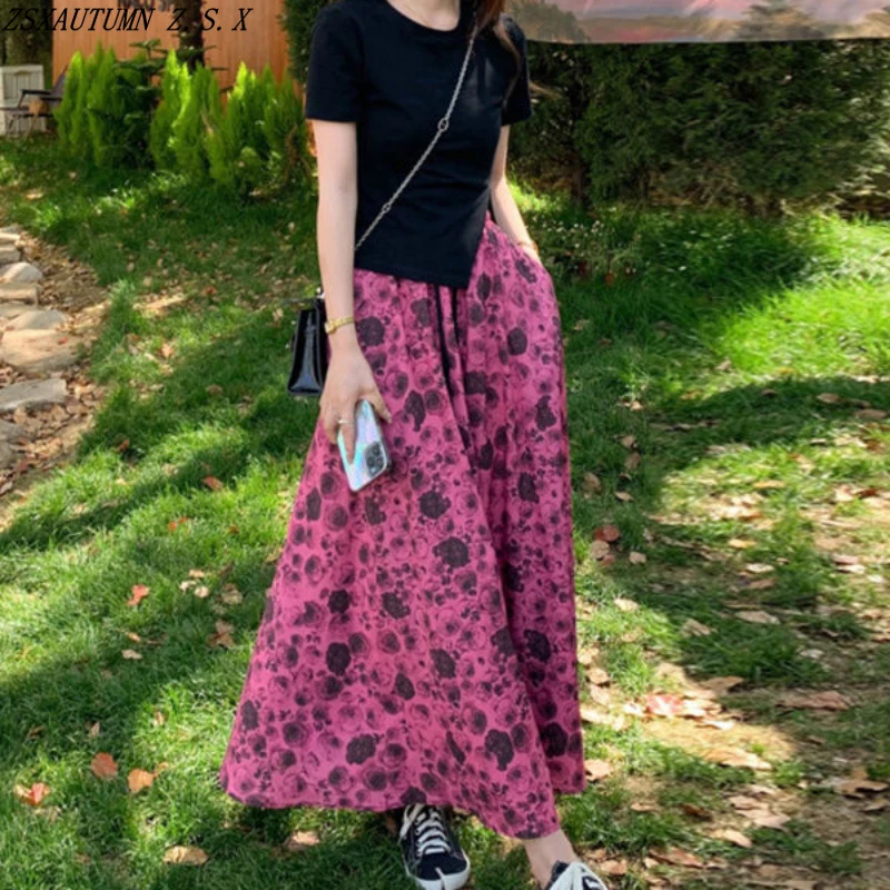 

Floral Half Skirt for Women's High Waist Casual A-Line Hip Wrap Skirt Korean Summer New Elegant Fashion Pleated Ball Gown Skirts