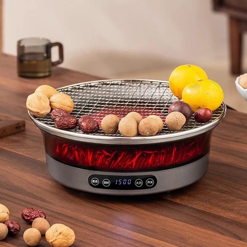 1500w 3D Imitation Charcoal Electric Tea Stove Radiant-cooker Far infrared Microcrystalline Panel Timing Grilled Net